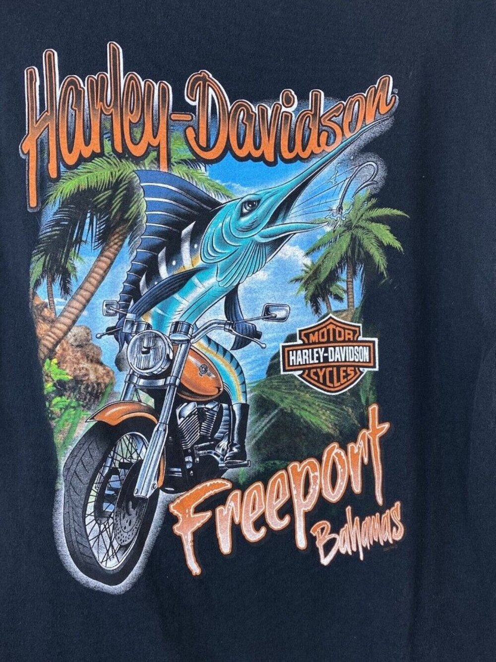 Harley Davidson Freeport Bahamas Graphic T Tee Shirt Marlin Riding Motorcycle XL